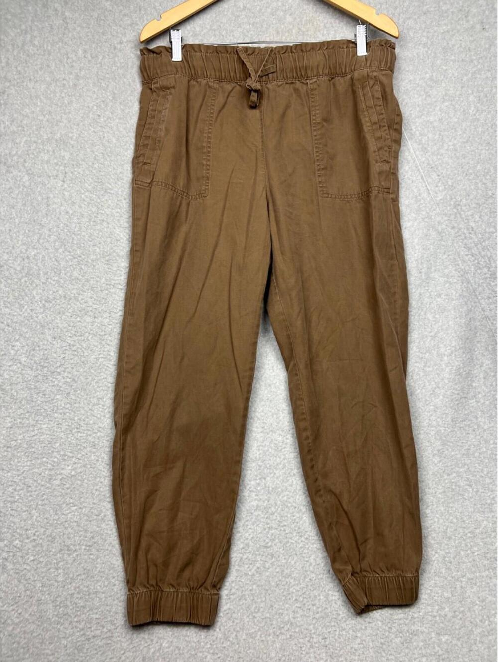 Loft Jogger Cargo Pants Womens Size L Cotton Lyocell Brown Casual Tie Waist